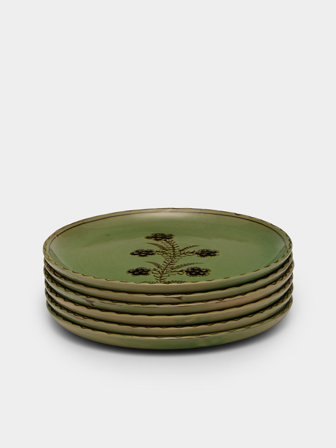 Poterie d’Évires - Flowers Hand-Painted Ceramic Plates – 9.5in/24cm (Set of 6) - Green - ABASK