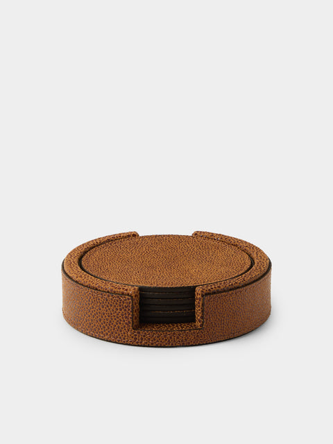 Pinetti - Leather Round Coasters (Set of 6) - Camel - ABASK - 