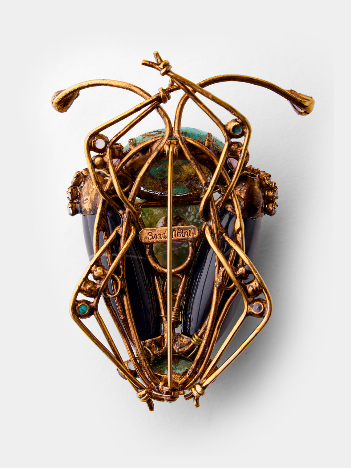 Mahnaz Collection - Vintage Iradj Moini Turquoise, Amethyst and Hard Stone Insect Brooch Pendant - Multiple - ABASK