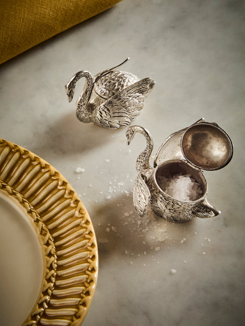 Antique and Vintage - 1925 Swans Solid Silver Salt and Pepper Shakers (Set of 2) - Silver - ABASK