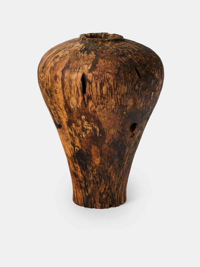 Iida Woodturning - Hand-Turned Persimmon Oiled Earth-Finish Vase (10in/26cm) - Brown - ABASK - 