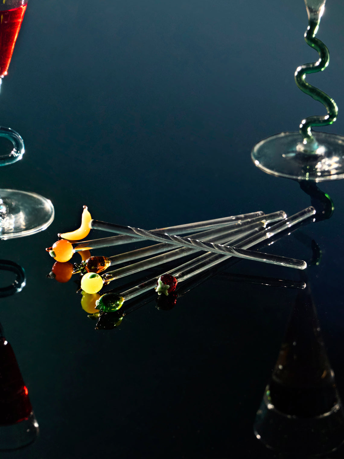 River Valadez - Hand-Blown Glass Fruit Cocktail Stirrers (Set of 6) - Clear - ABASK