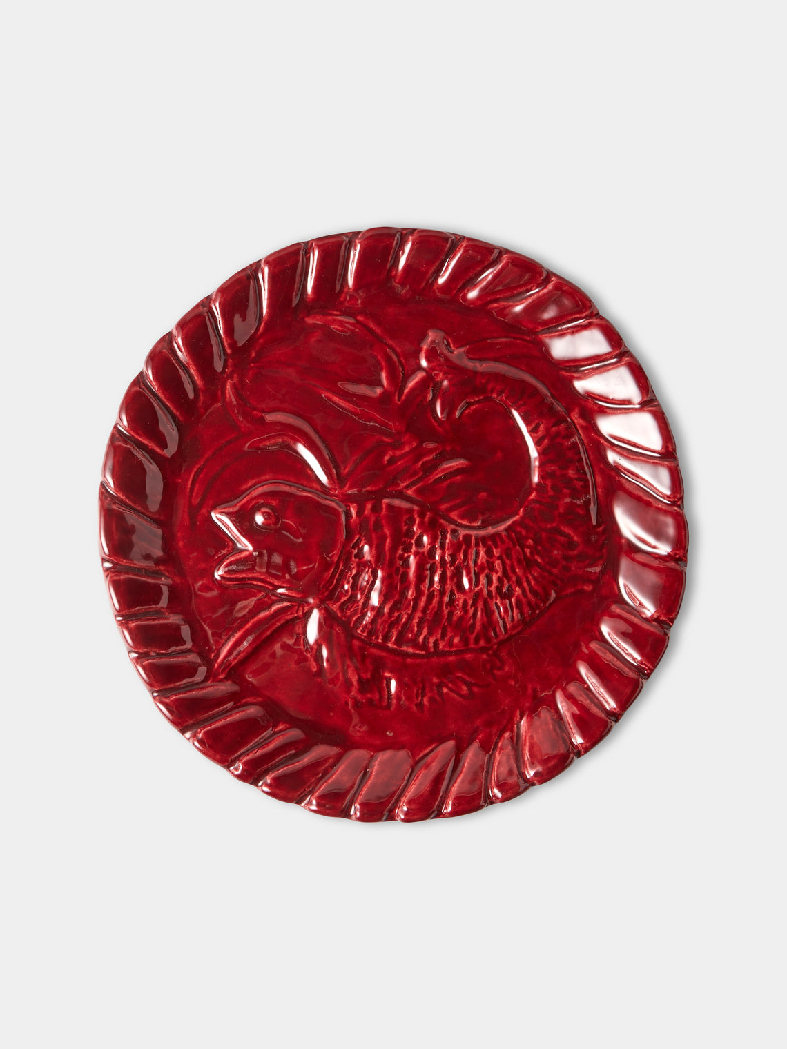 Antique and Vintage - 1950s Jerome Massier Ceramic Lobster Platter with Dinner Plates (Set of 12) - Red - ABASK