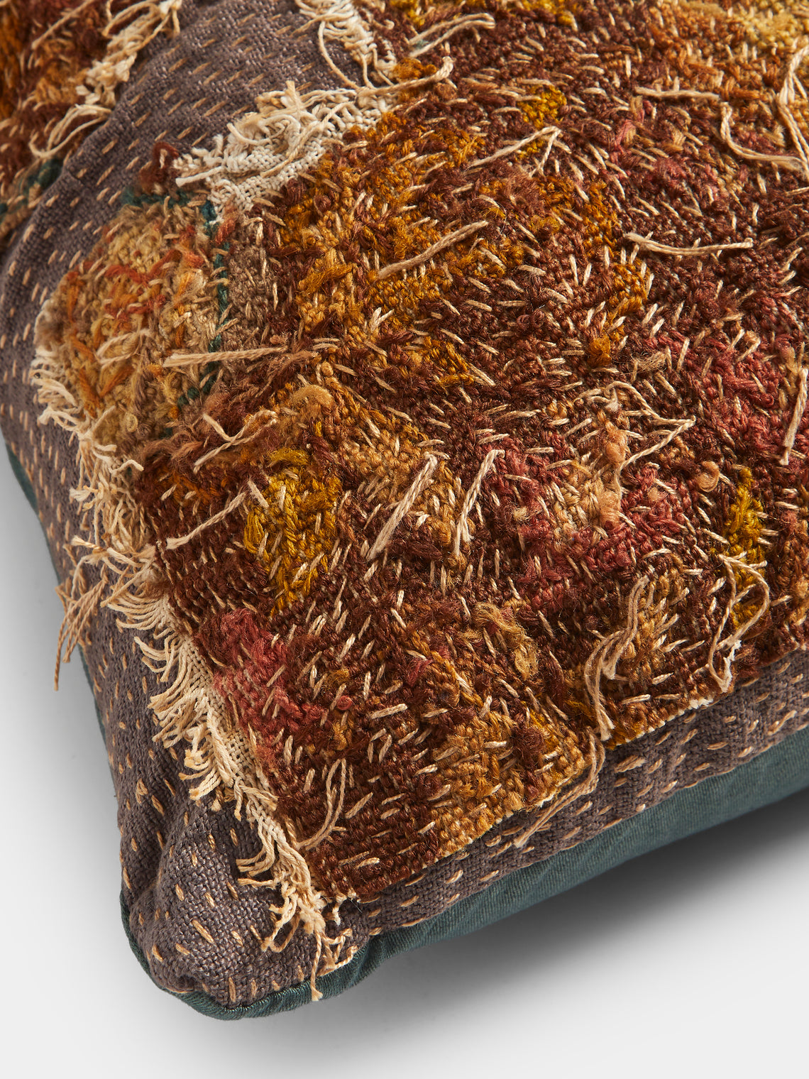 By Walid - 17th-Century English Needlepoint, Linen and Damask Cushion (29.5in/75cm) - Brown - ABASK