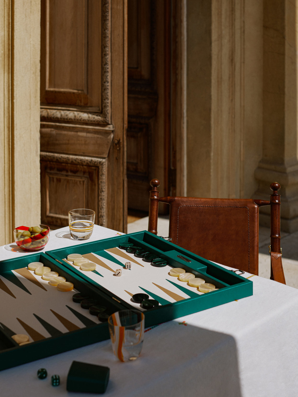 Hector Saxe - Leather Competition Backgammon Set - Green - ABASK