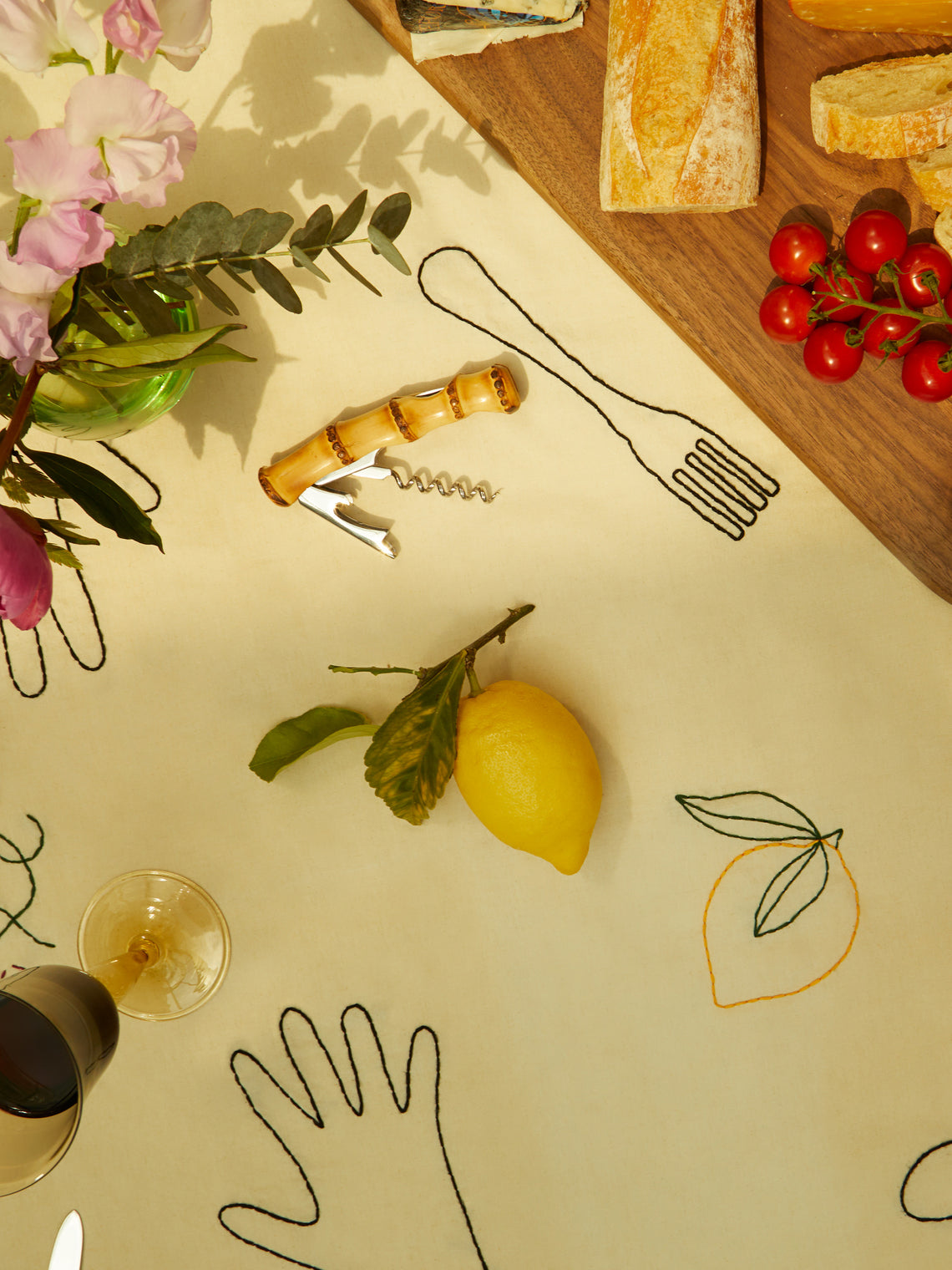 Oeuvres Sensibles - 'A Lot of Hands' Hand-Embroidered Linen Table Runner -  - ABASK
