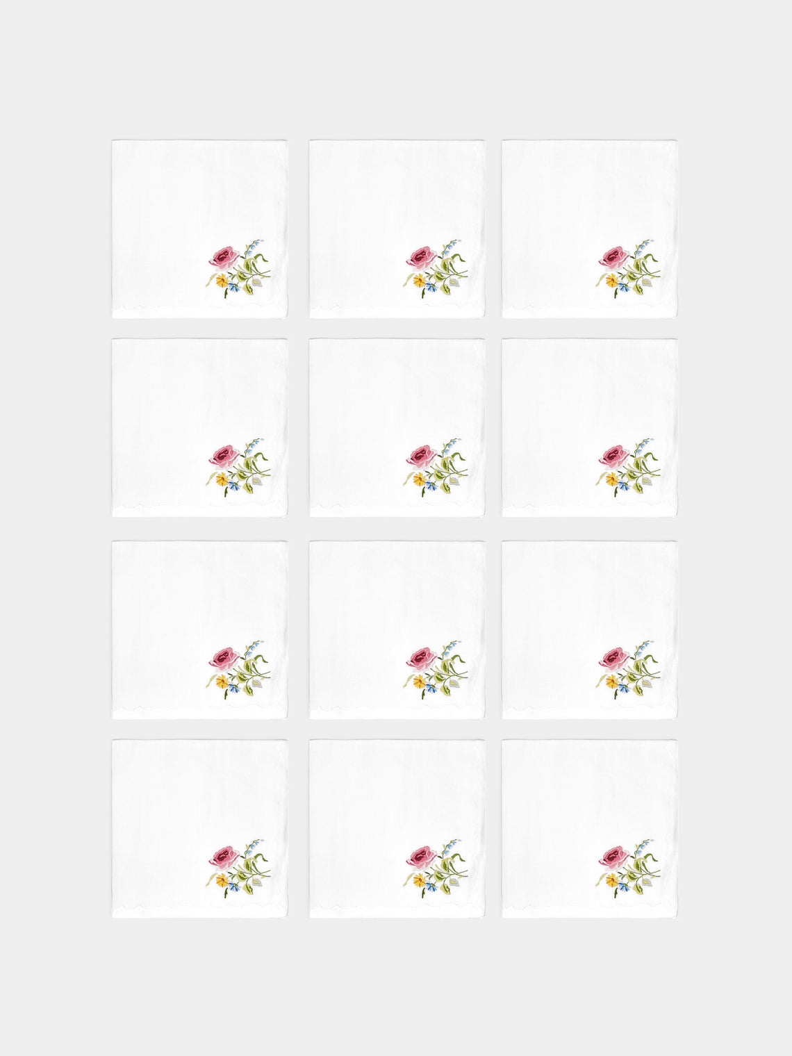 Taf Firenze - Fiammingo Hand-Embroidered Linen Tablecloth and Napkins (Set of 12) -  - ABASK