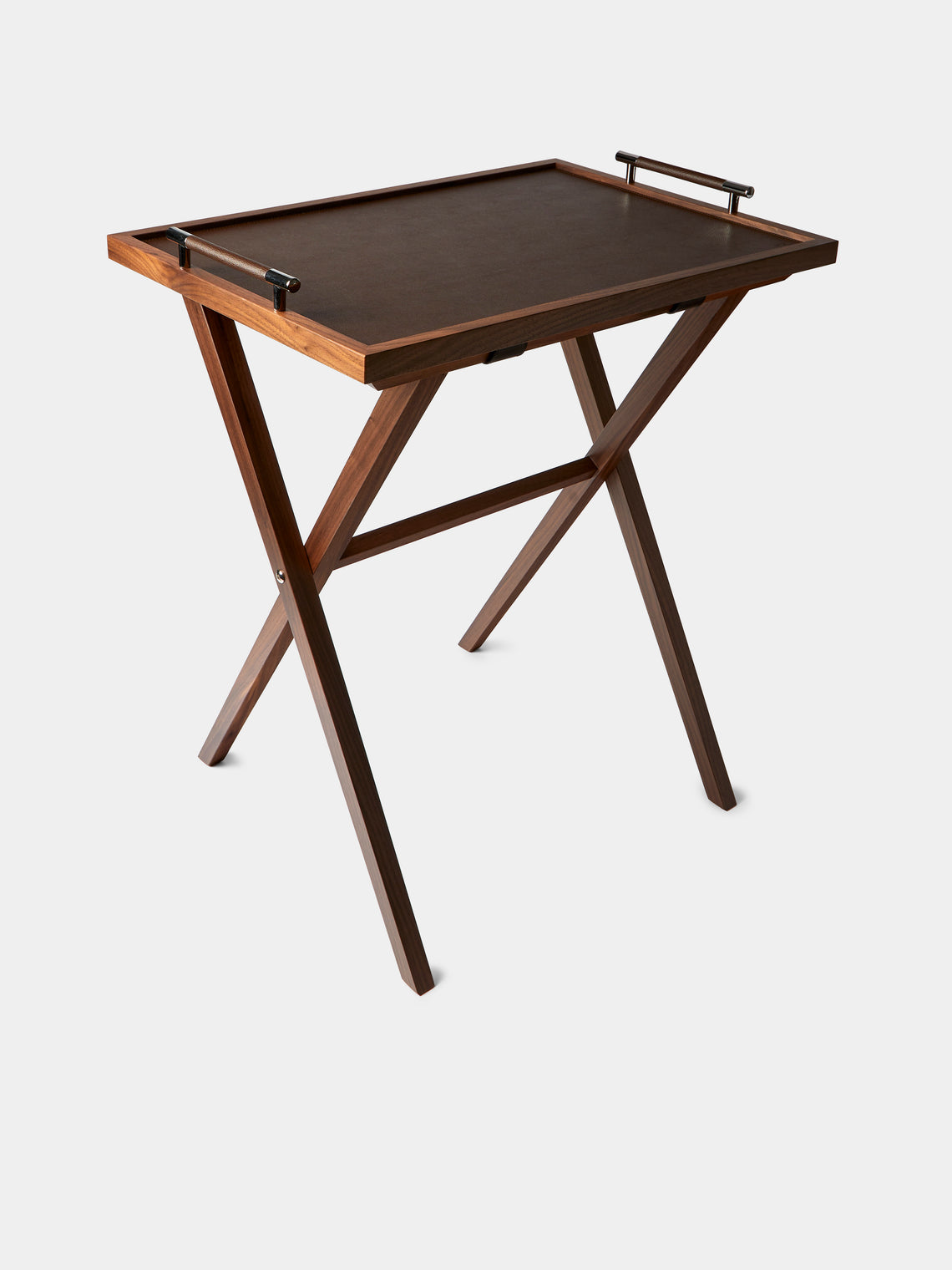 Pinetti - Dedalo Leather and Walnut Tray Table - Dark Brown - ABASK - 