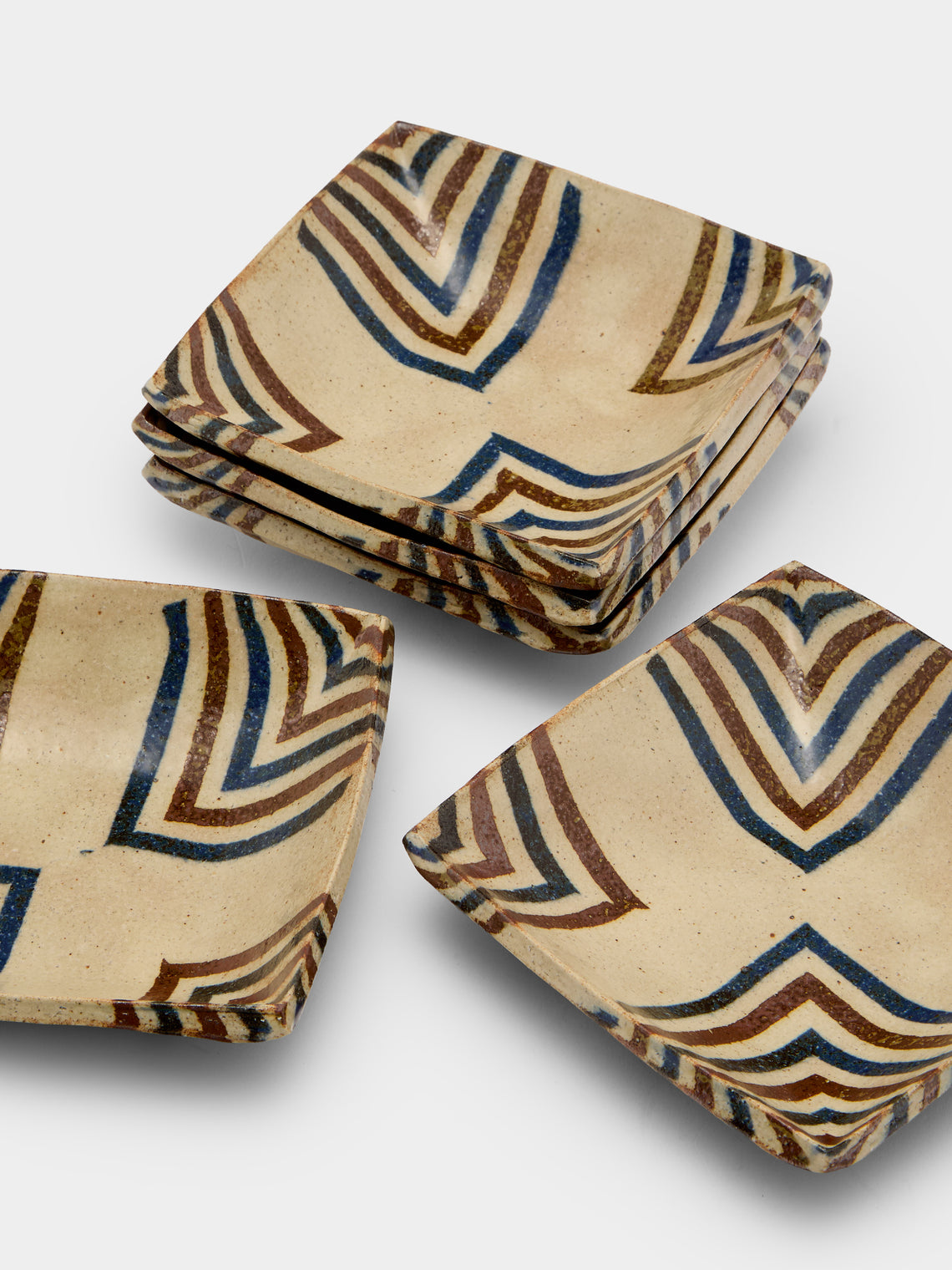 Makidani-gama - No. 1 Nerikomi Ceramic Square Plates – 6.5in/17cm (Set of 5) - Multiple - ABASK