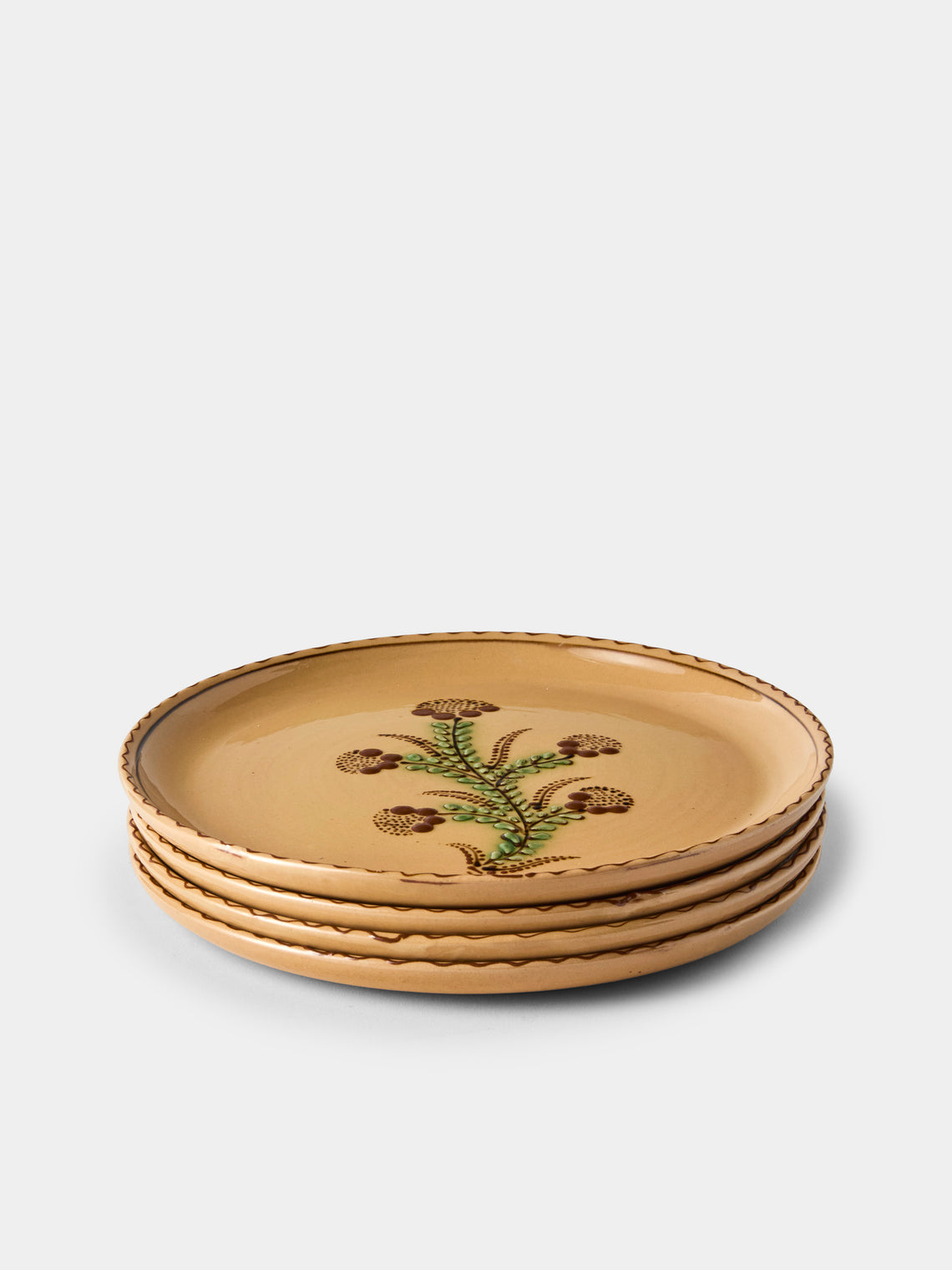Poterie d’Évires - Flowers Hand-Painted Ceramic Dinner Plates – 9.5in/24cm (Set of 4) - Cream - ABASK