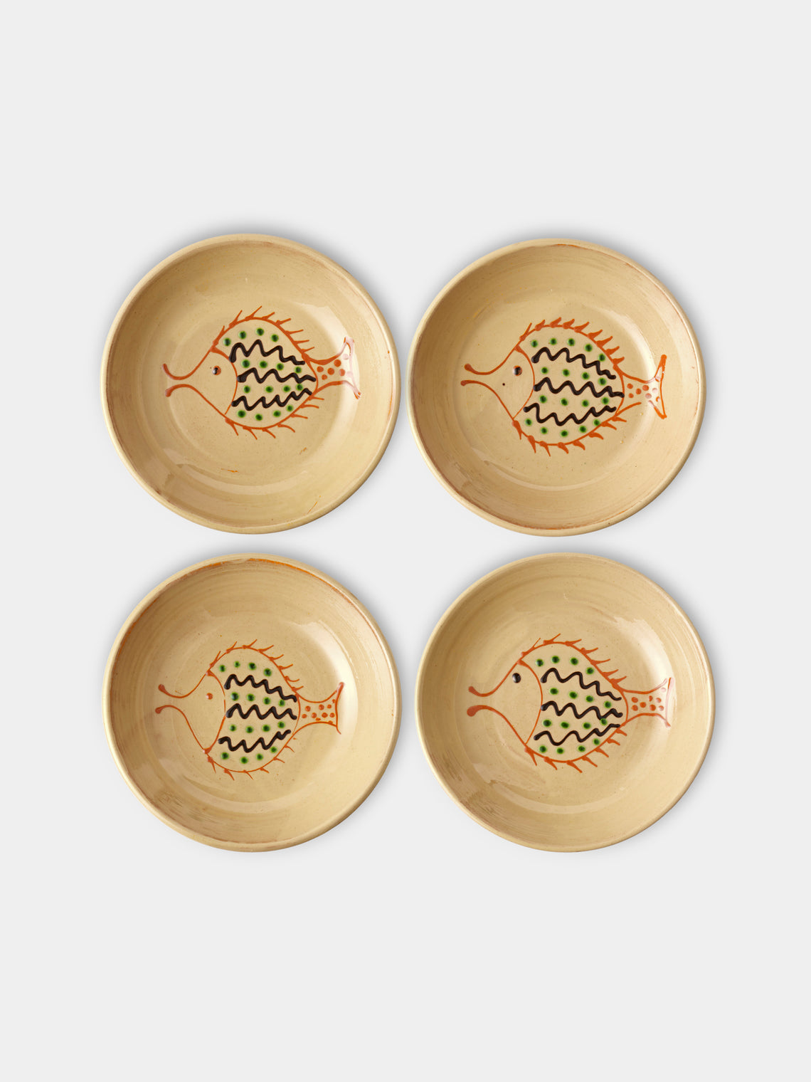 Poterie de Cliousclat - Fish Hand-Glazed Slipware Bowls (Set of 4) - Ivory - ABASK
