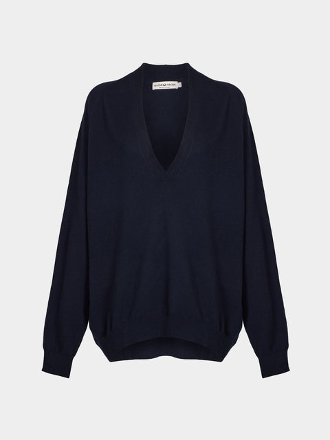 Arch4 - Oona Baby Goat Cashmere V-Neck Sweater | Size: M - Navy - ABASK - 