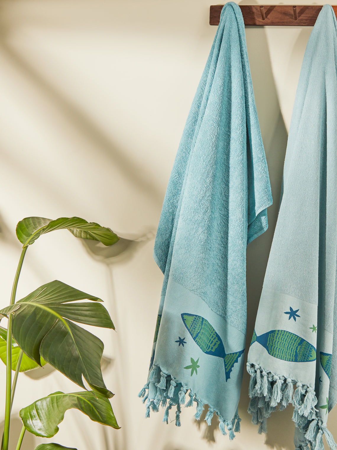 Anūt Cairo - Big Fish Hand-Printed Cotton Beach Towels (Set of 2) -  - ABASK