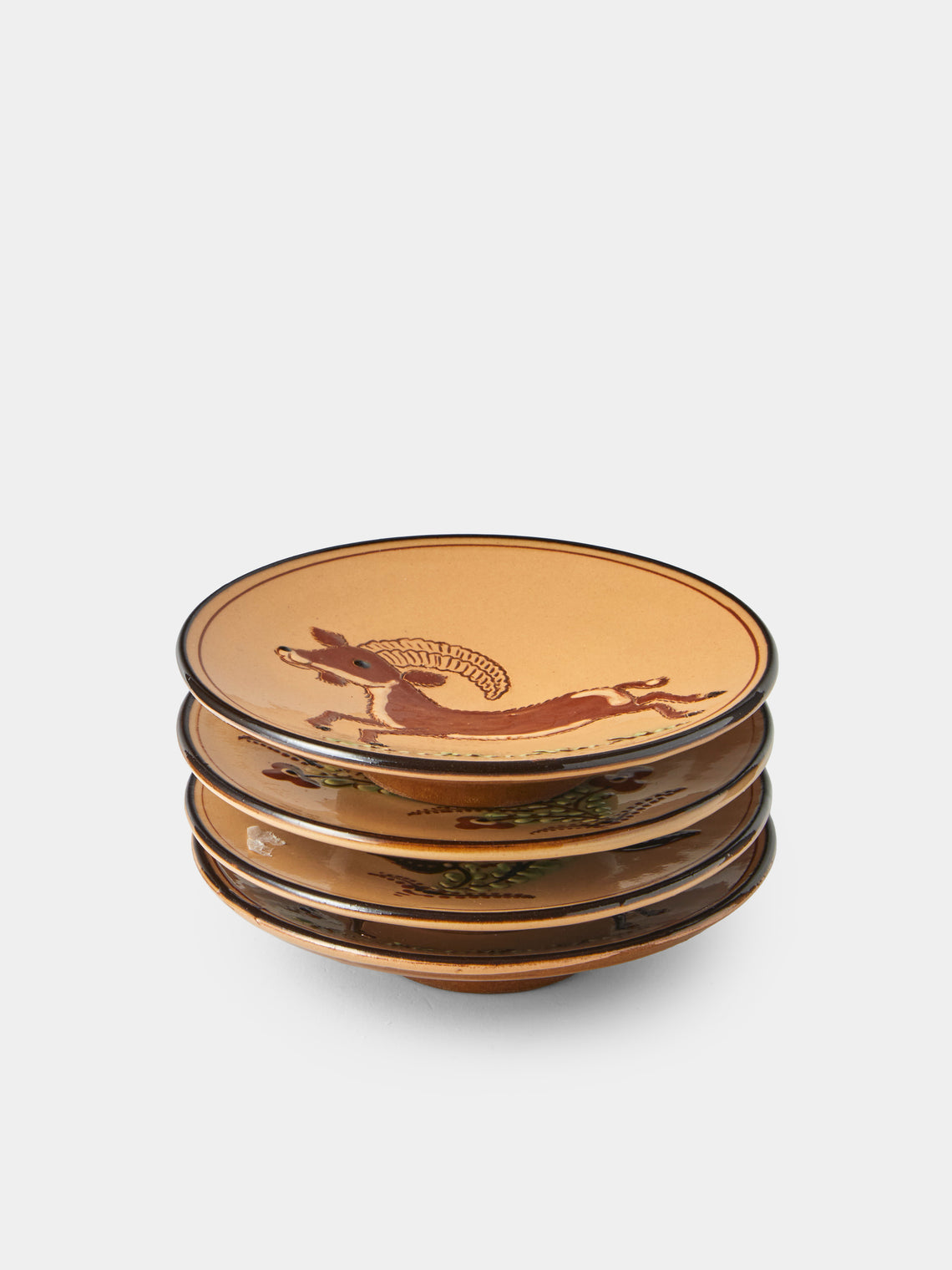Poterie d’Évires - Animals Hand-Painted Ceramic Plates – 5.5in/14cm (Set of 4) - Cream - ABASK