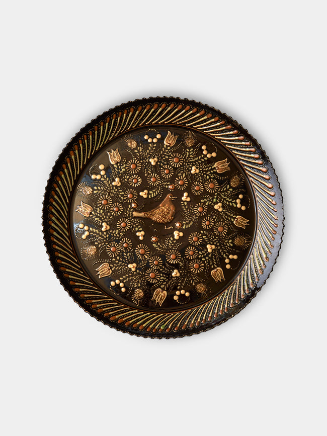 Poterie d’Évires - Birds Hand-Painted Ceramic Large Round Platter - Dark brown - ABASK - 