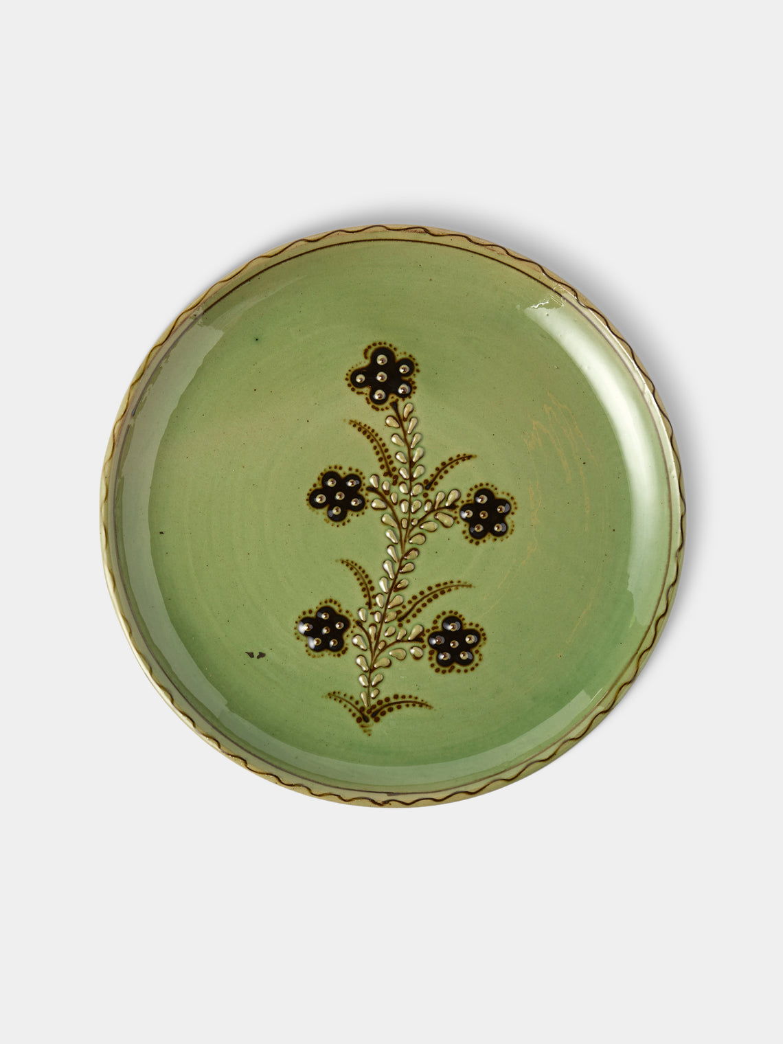 Poterie d’Évires - Flowers Hand-Painted Ceramic Plates – 9.5in/24cm (Set of 6) - Green - ABASK