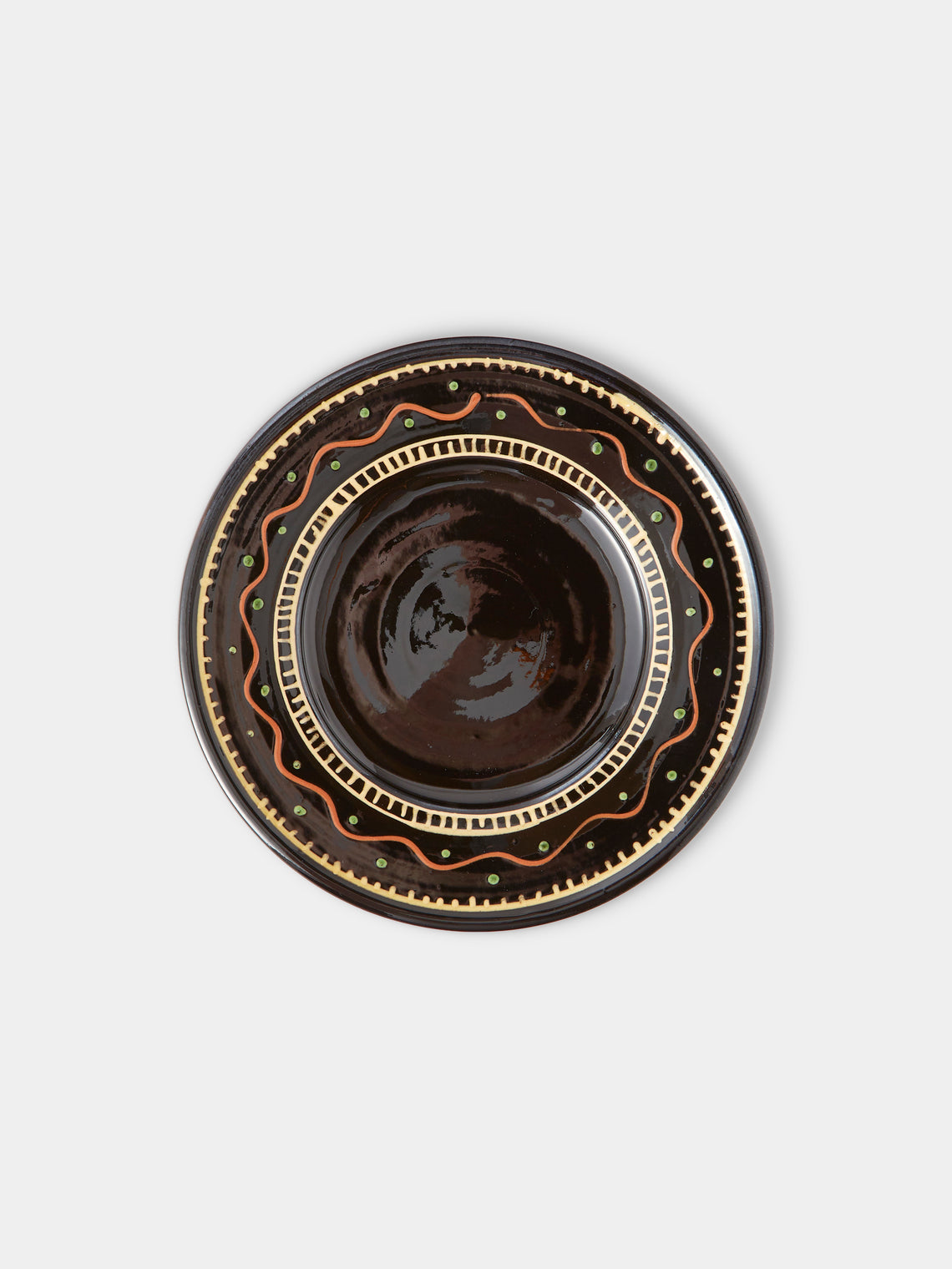 Poterie de Cliousclat - Hand-Painted Slipware Salad / Dessert Plates – 8in/21.5cm (Set of 4) - Black - ABASK