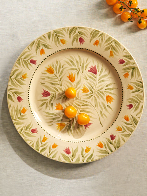 Rosanna Corfe - Tulips Hand-Painted Ceramic Round Platter - Cream - ABASK