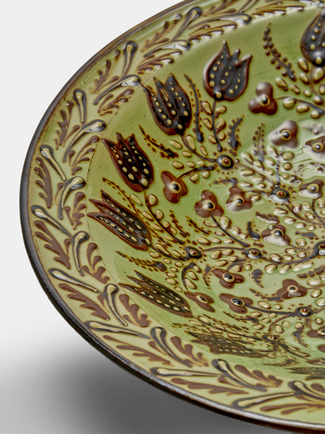 Poterie d’Évires - Flowers Hand-Painted Ceramic Serving Bowl - Green - ABASK