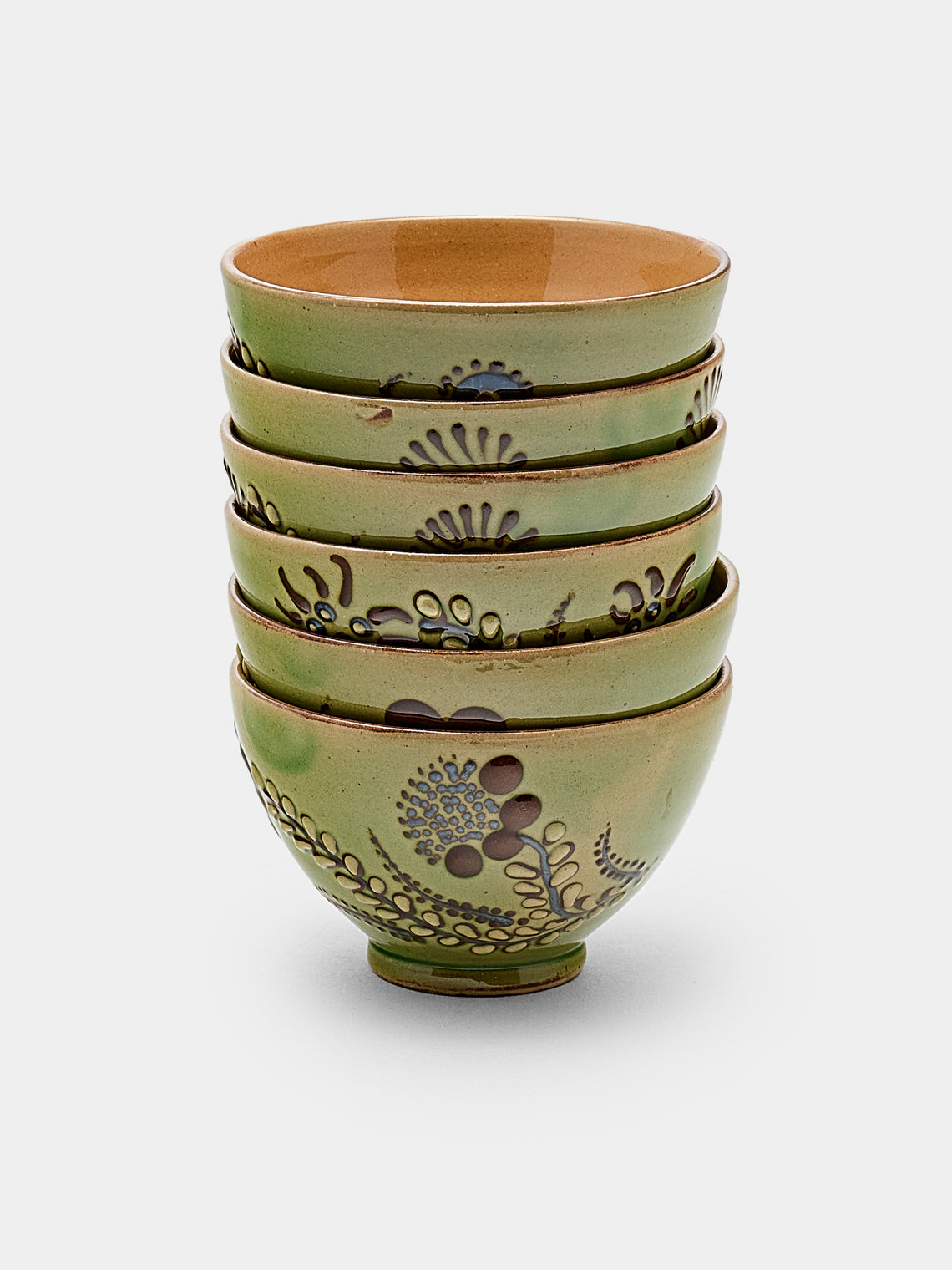 Poterie d’Évires - Flowers Hand-Painted Ceramic Petit Bowls (Set of 6) - Green - ABASK - 