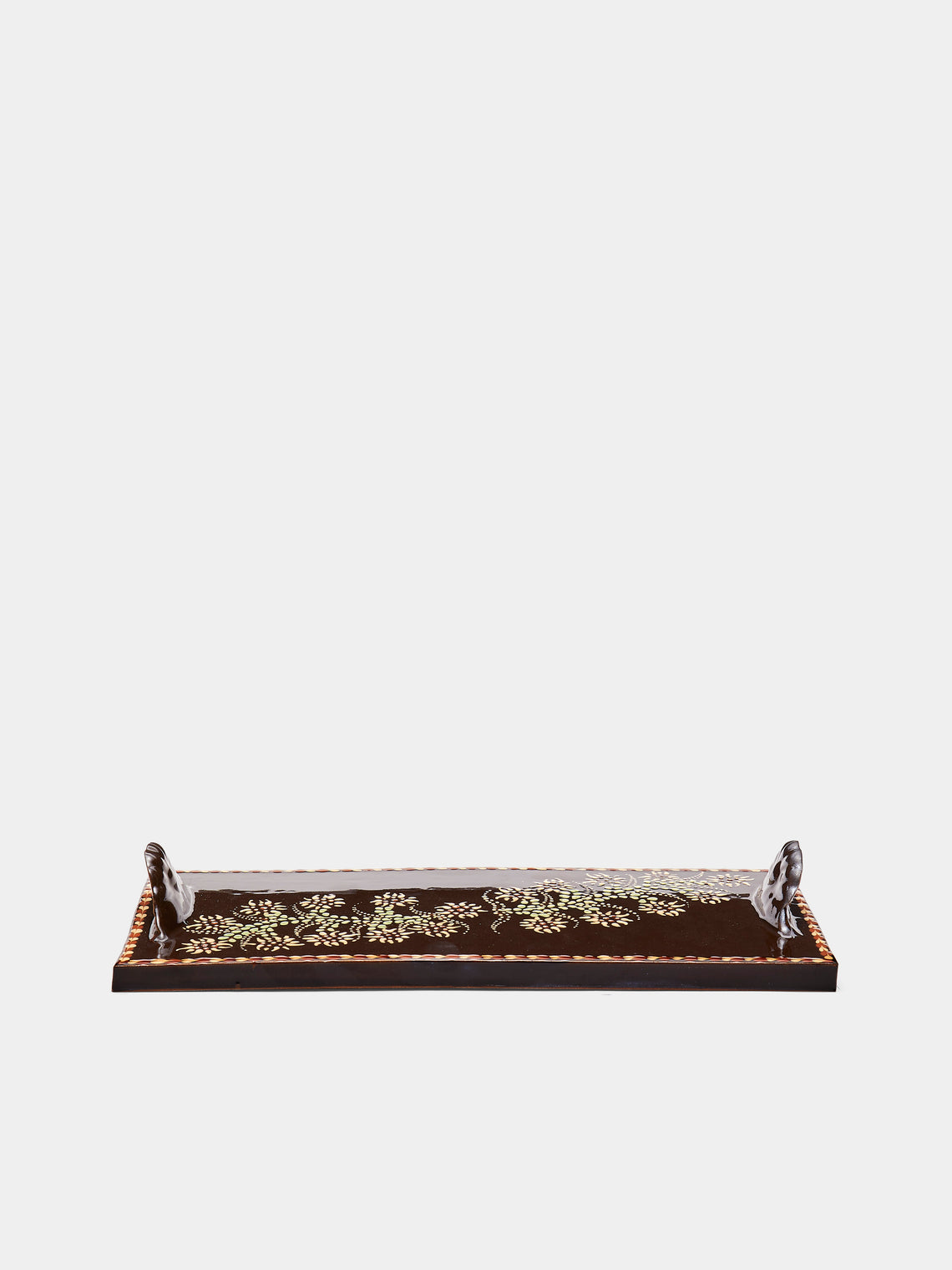 Poterie d’Évires - Flowers Hand-Painted Ceramic Cheese Platter - Dark brown - ABASK