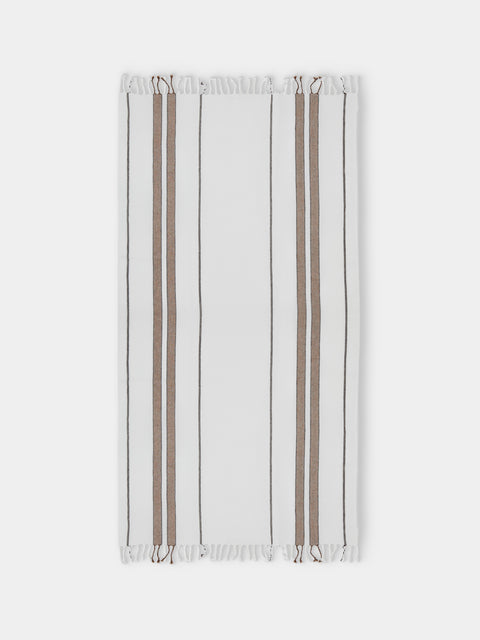 Brunello Cucinelli - Linen Striped Blanket (75in/1.9m) - White - ABASK - 