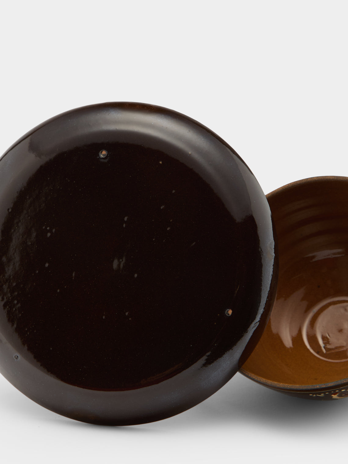 Poterie d’Évires - Cows Hand-Painted Ceramic Large Lidded Butter Dish - Dark brown - ABASK