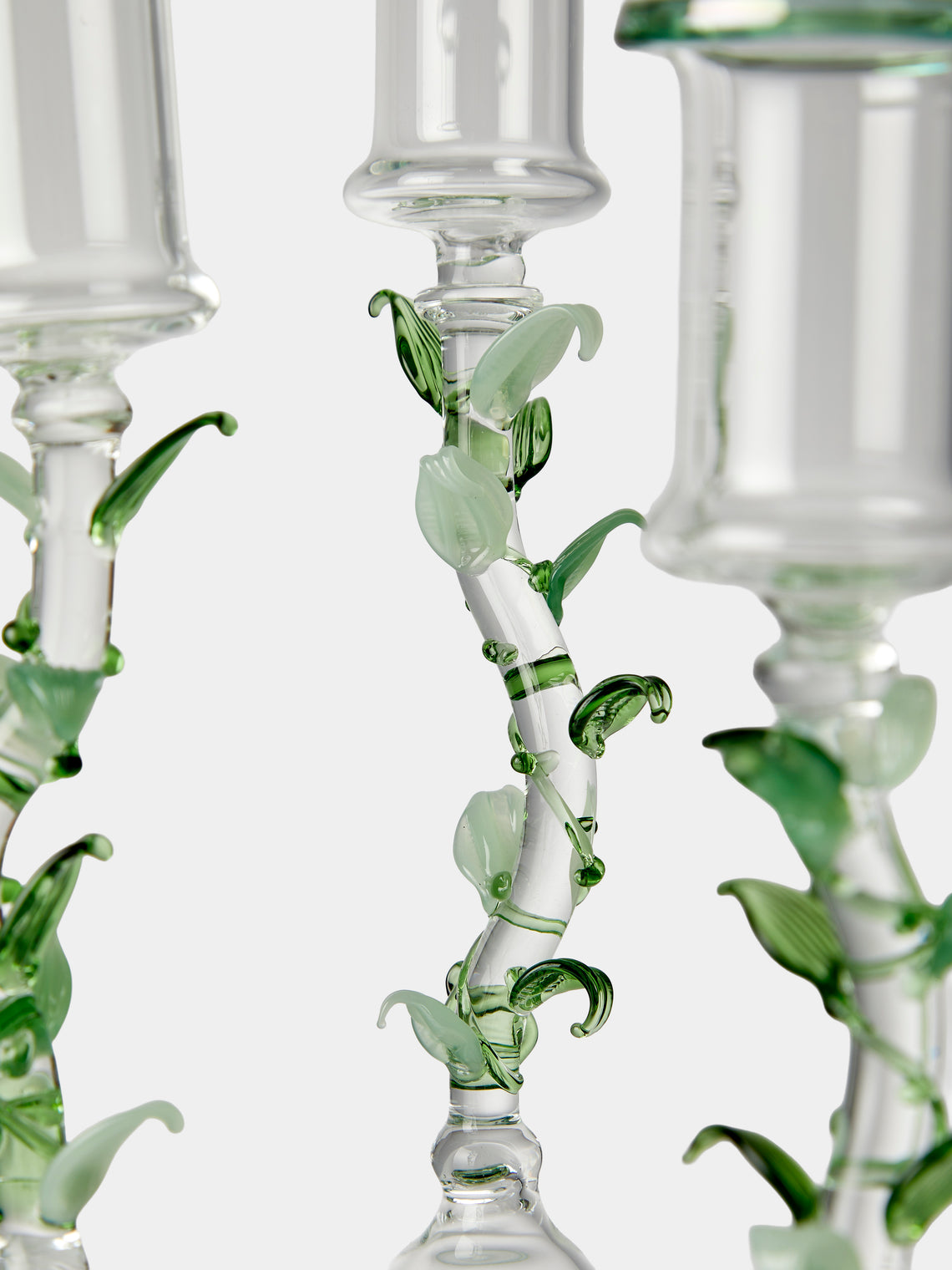 Alya Tannous - | Set of 3 | Liana Hand-Blown Glass Candlesticks - Clear - ABASK
