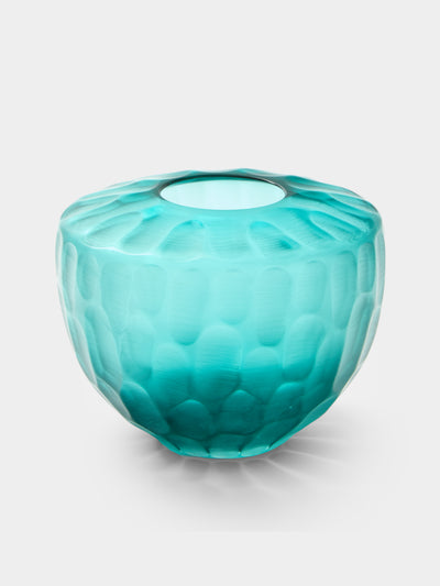 Micheluzzi Glass - Goccia Acqua Bamboo Hand-Blown Murano Glass Vase (7in/18cm) - Blue - ABASK - 