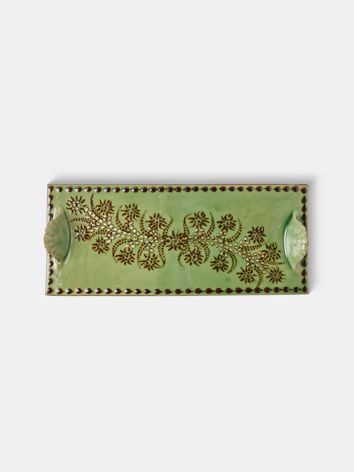 Poterie d’Évires - Flowers Hand-Painted Ceramic Cheese Platter - Green - ABASK - 