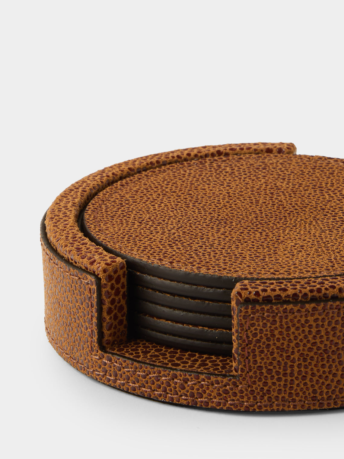 Pinetti - Leather Round Coasters (Set of 6) - Camel - ABASK