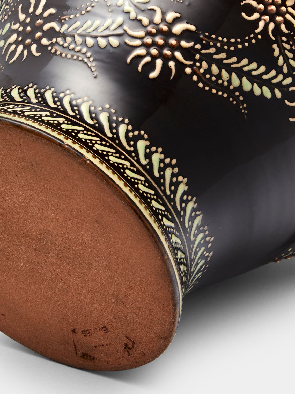Poterie d’Évires - Flowers Hand-Painted Ceramic Large Round Jug - Dark brown - ABASK