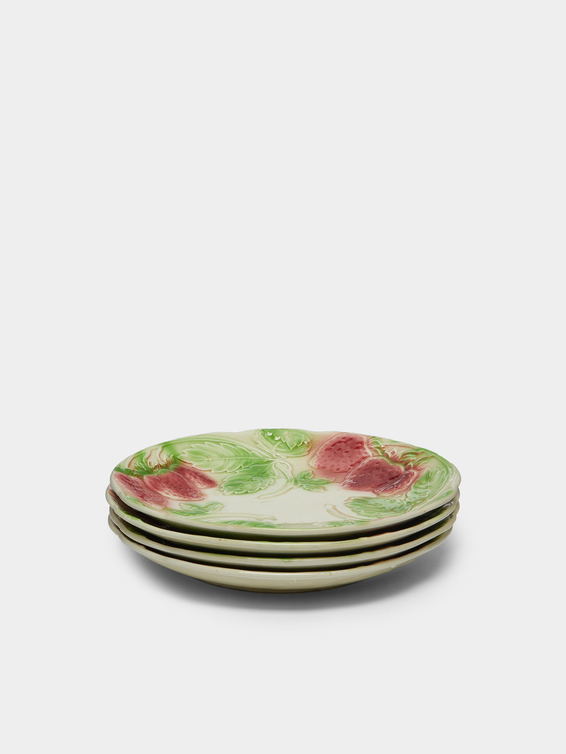 Antique and Vintage - 1940s Majolica Strawberry Ceramic Plates (Set of 4) -  - ABASK