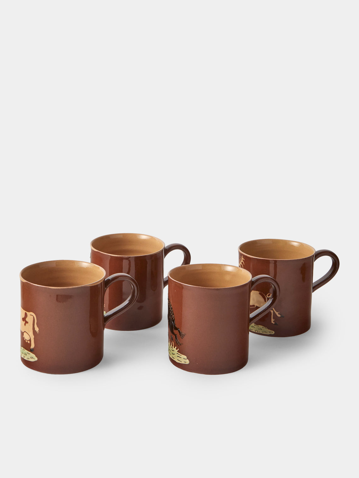 Poterie d’Évires - Animals Hand-Painted Ceramic Mugs (Set of 4) - Light Brown - ABASK