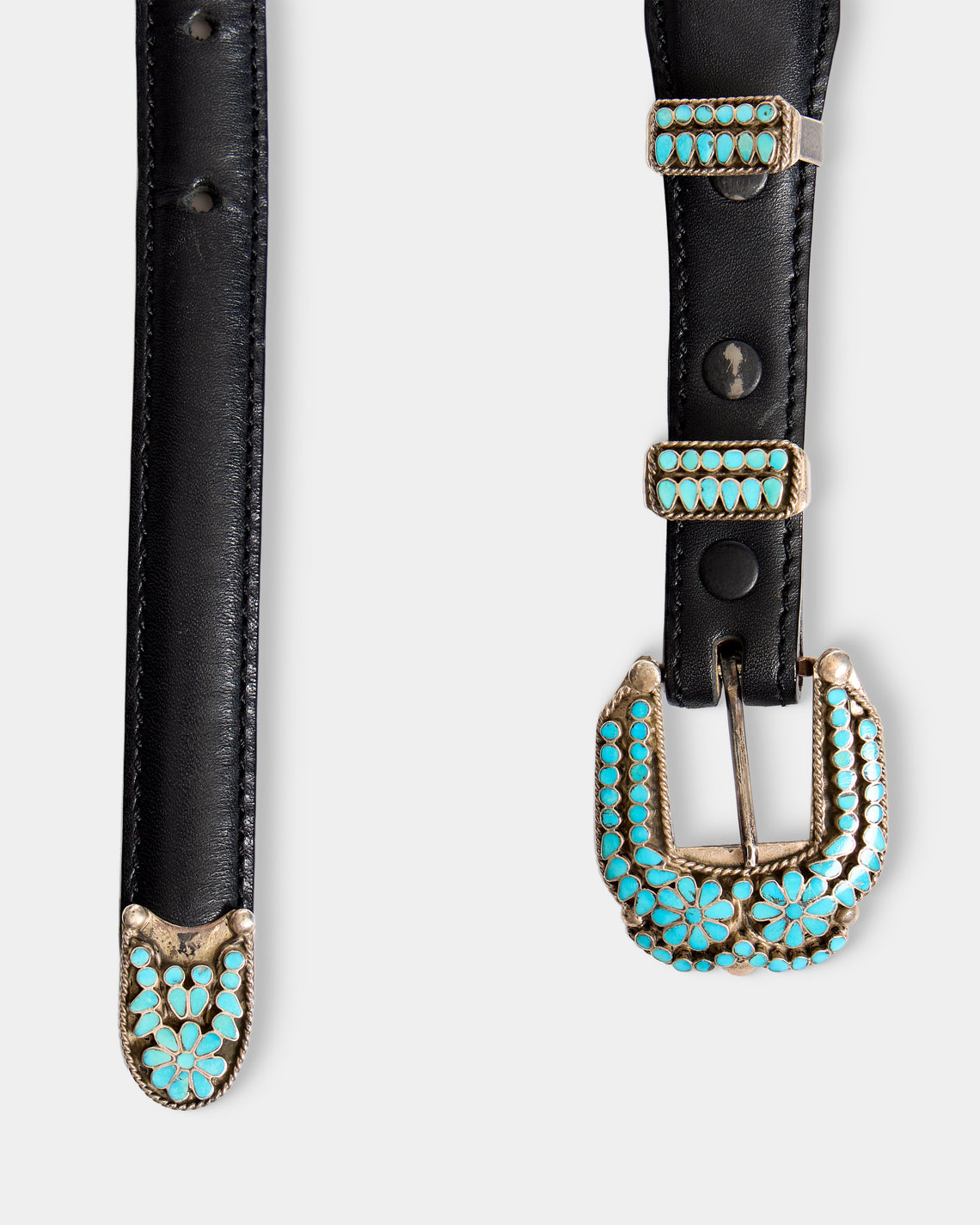 Mahnaz Collection - Women's Vintage 1970 Virgil Dishta Silver and Turquoise Ranger Belt - Black - ABASK