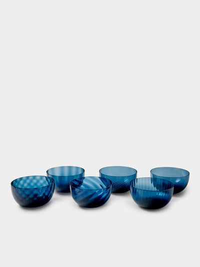 NasonMoretti - | Set of 6 | Idra Hand-Blown Murano Glass Dessert Bowls - Blue - ABASK - 