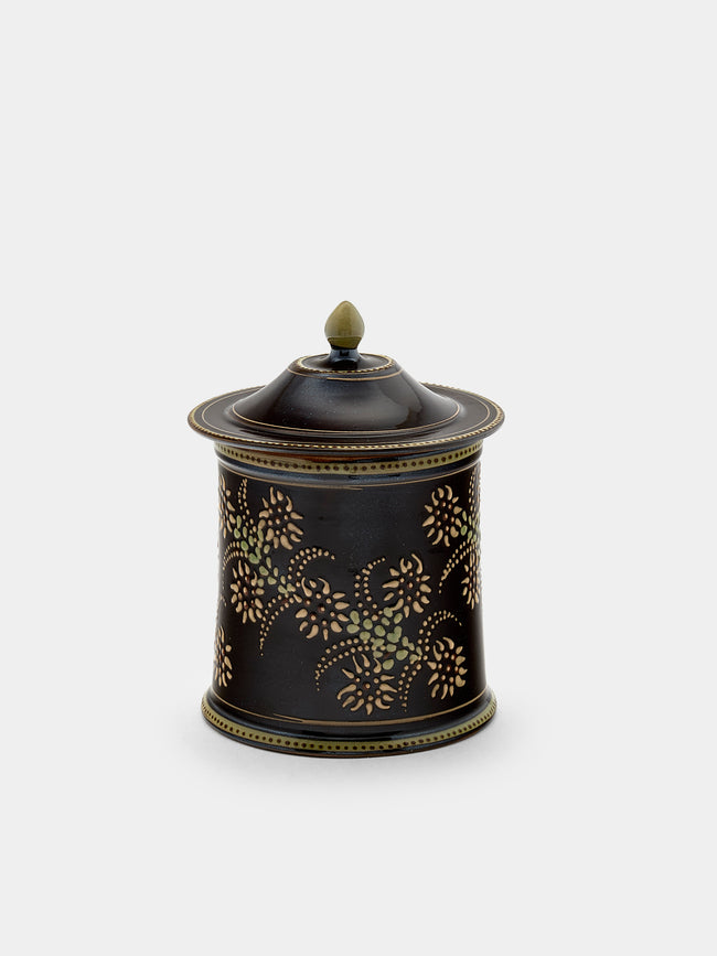 Poterie d’Évires - Flowers Hand-Painted Ceramic Small Lidded Jar - Dark brown - ABASK - 