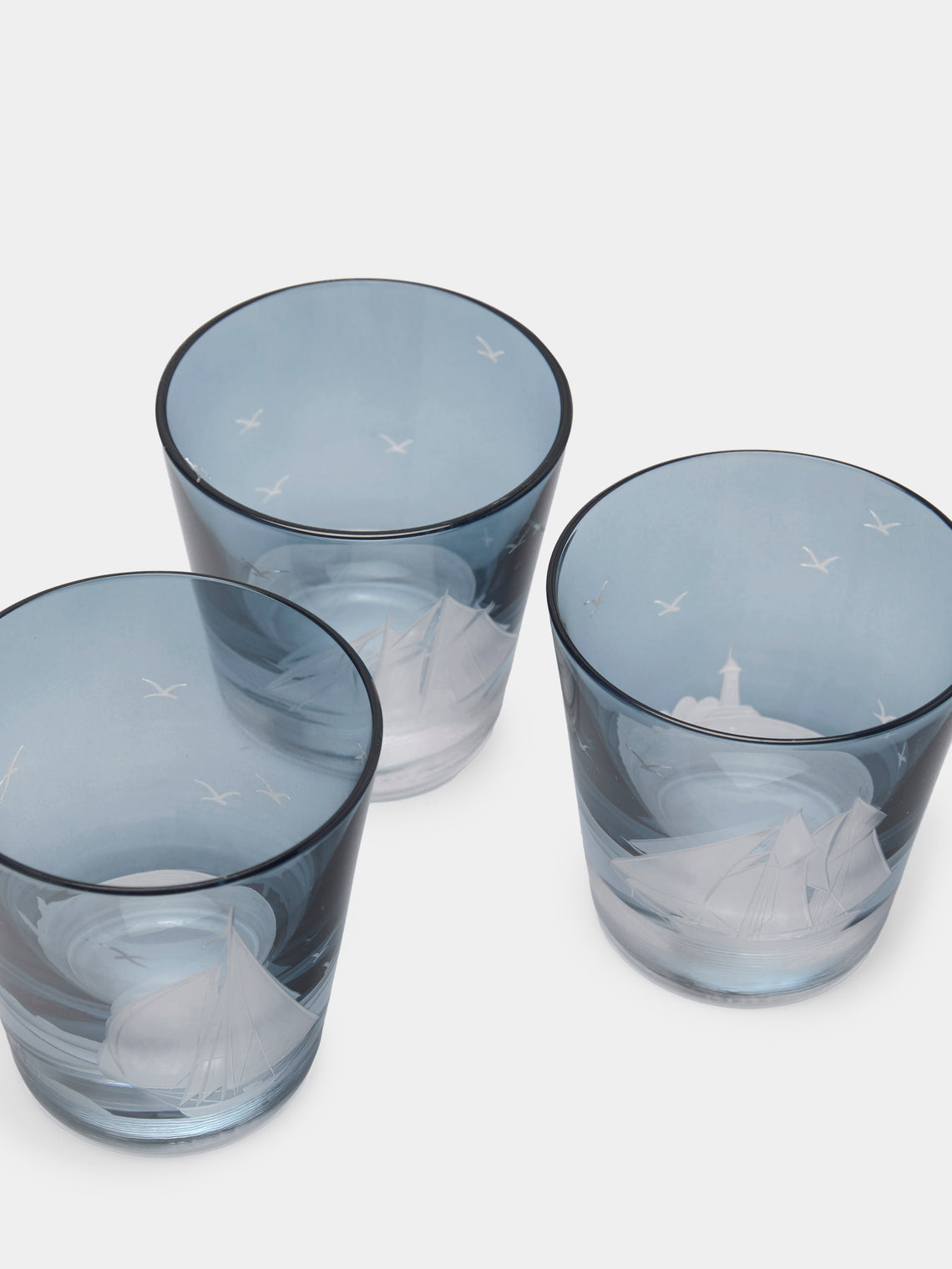 Artel - Golden Age of Yachting Hand-Engraved Crystal Shot Glasses (Set of 6) - Blue - ABASK