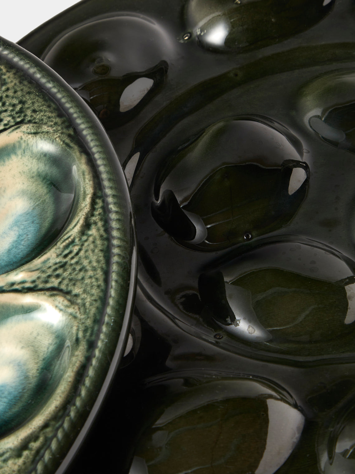 Antique and Vintage - Mid-Century Majolica Ceramic Oyster Plates (Set of 2) - Multiple - ABASK
