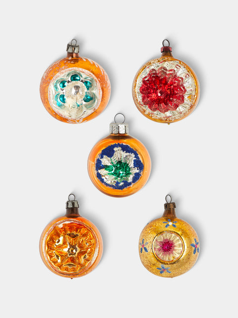 Antique and Vintage - Early-20th-Century Reflective Glass Baubles (Set of 5) - Yellow - ABASK - 