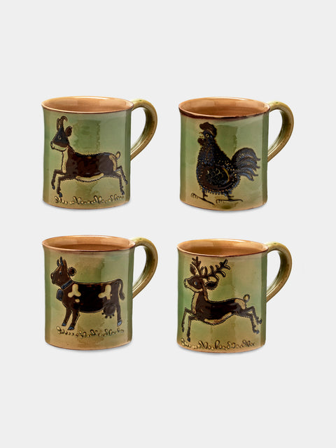 Poterie d’Évires - Animals Hand-Painted Ceramic Mugs (Set of 4) - Green - ABASK - 