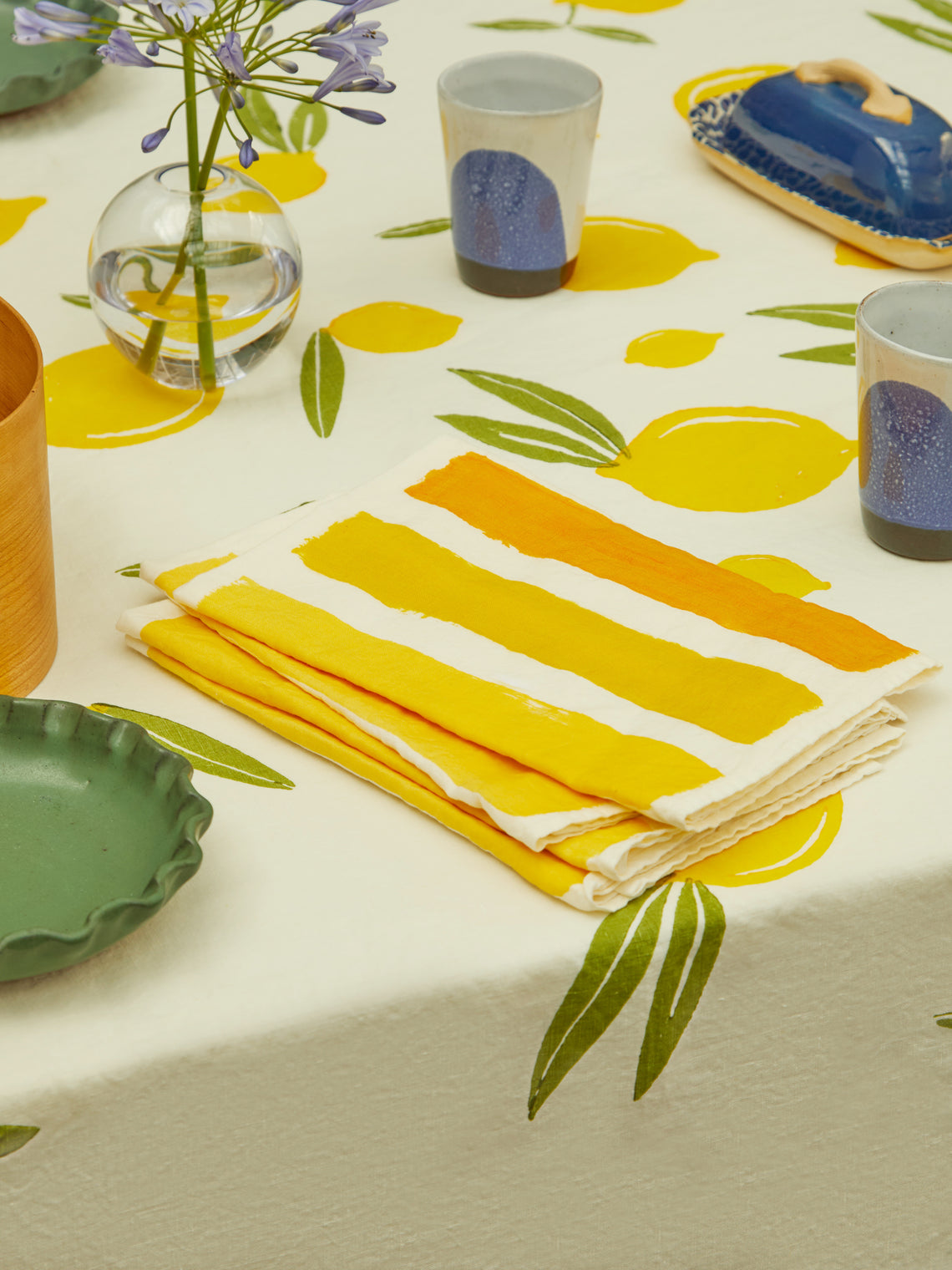 Stamperia Bertozzi - Striped Hand-Painted Linen Napkins (Set of 4) -  - ABASK