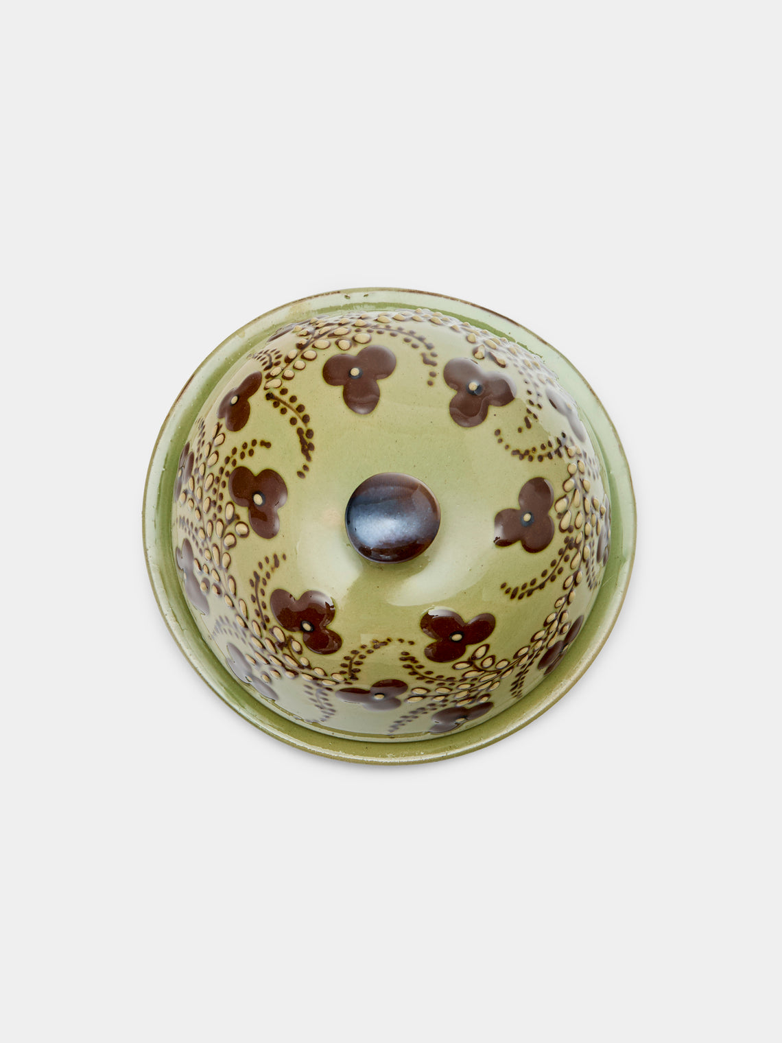 Poterie d’Évires - Flowers Hand-Painted Ceramic Small Butter Dish - Green - ABASK