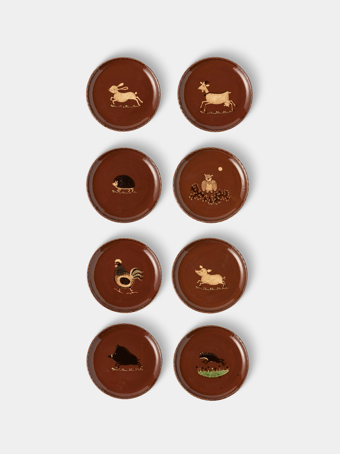Poterie d’Évires - Animals Hand-Painted Ceramic Plates – 9.5in/24cm (Set of 8) - Light brown - ABASK - 