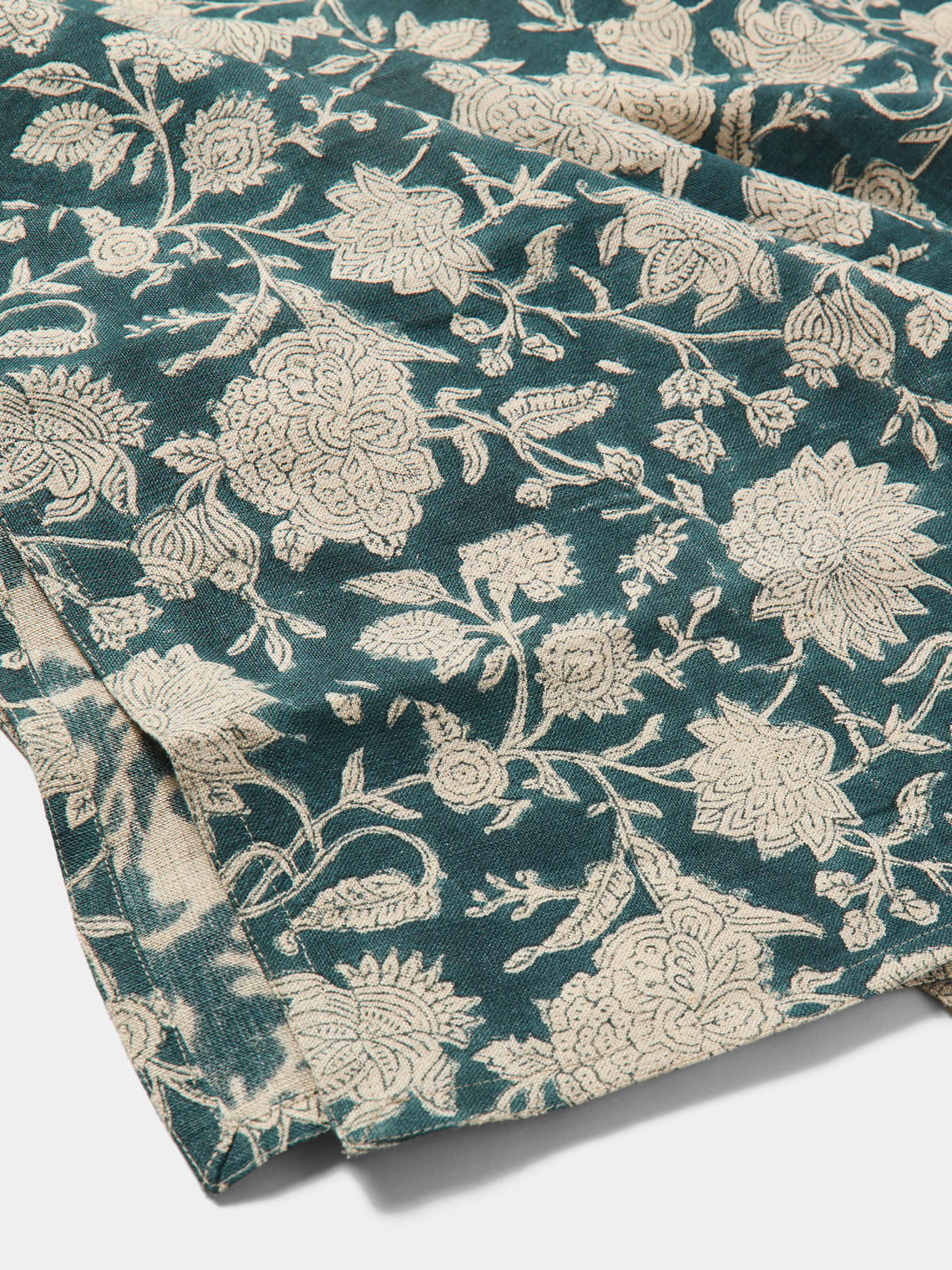 Chamois - Indian Rose Block-Printed Linen Napkins (Set of 4) - Blue - ABASK