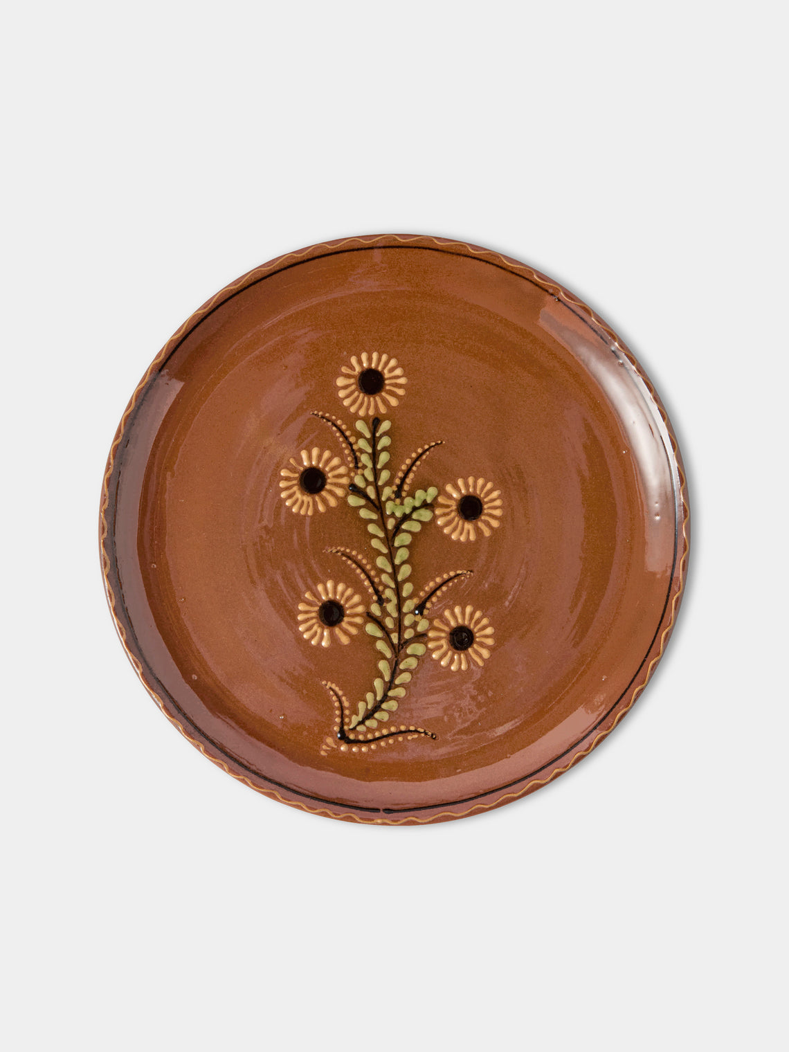 Poterie d’Évires - Flowers Hand-Painted Ceramic Dinner Plates – 9.5in/24cm (Set of 4) - Light Brown - ABASK