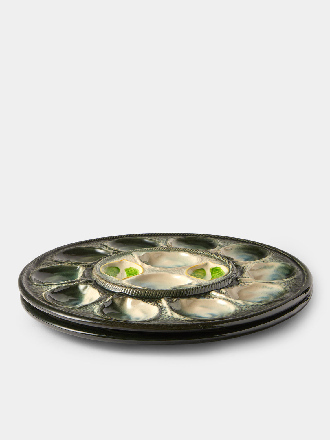 Antique and Vintage - Mid-Century Majolica Ceramic Oyster Plates (Set of 2) - Multiple - ABASK