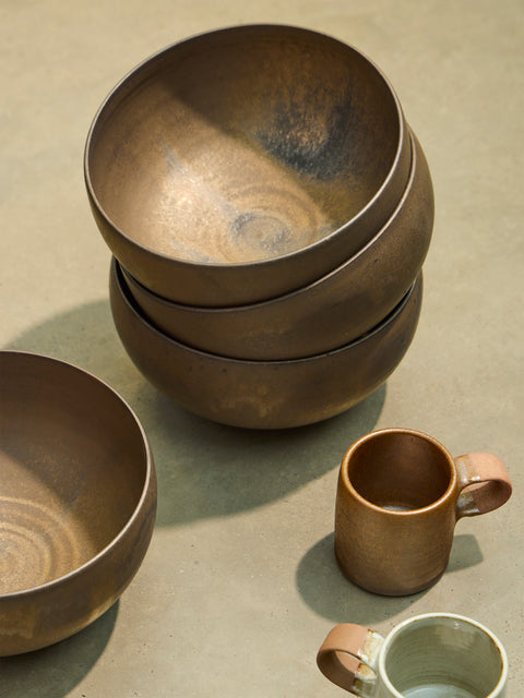 Shin Kibok - Concave Ceramic Large Noodle Bowls (Set of 4) - Brown - ABASK