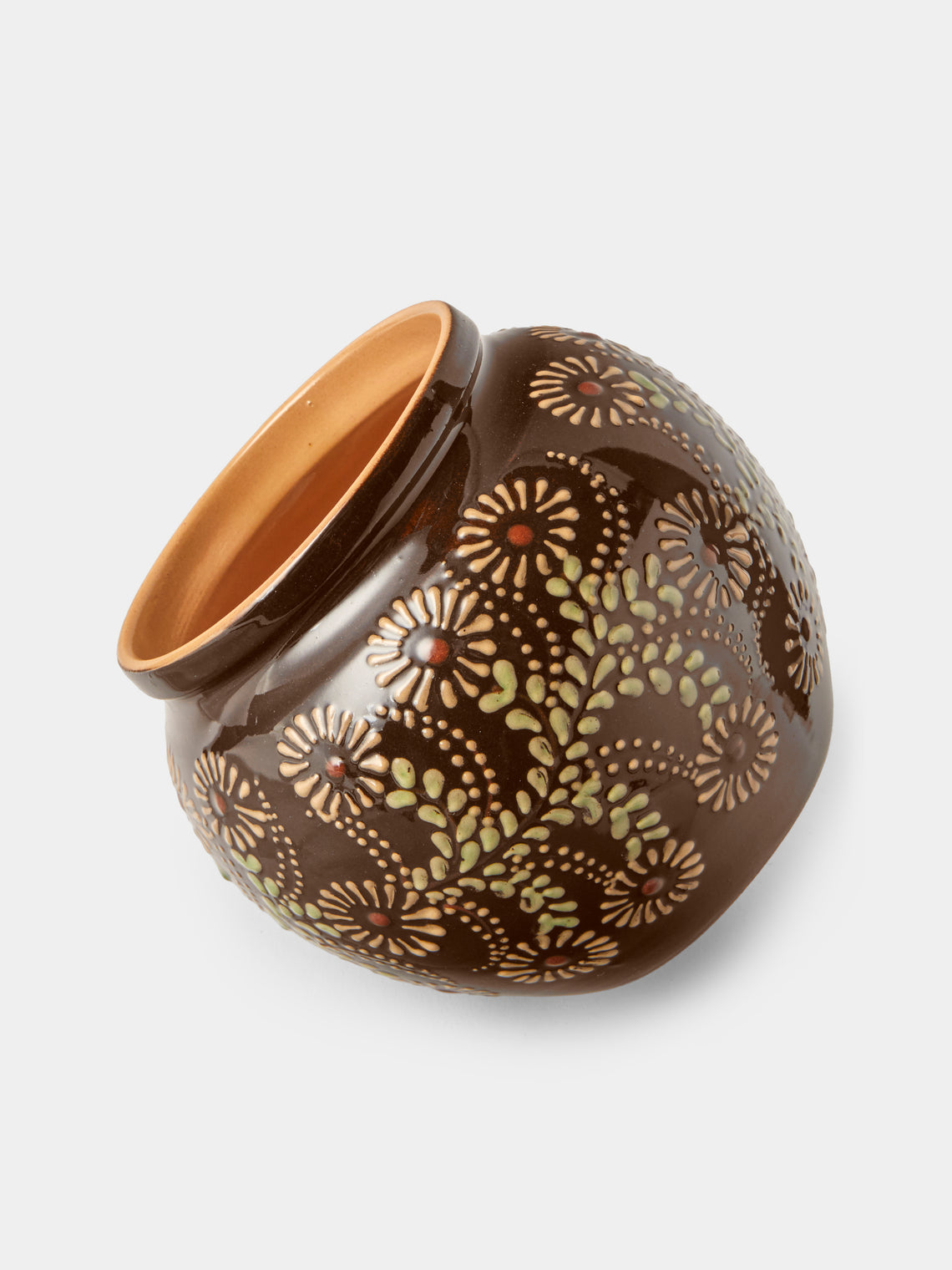 Poterie d’Évires - Flowers Hand-Painted Ceramic Vase (6.5in/17cm) - Dark Brown - ABASK