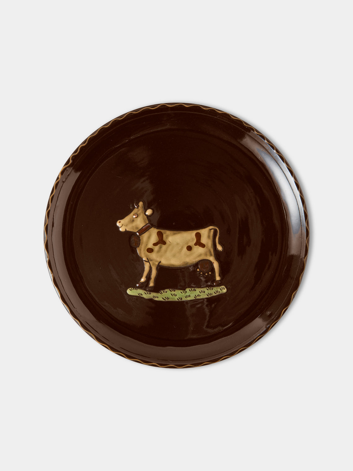 Poterie d’Évires - Animals Hand-Painted Ceramic Dinner Plates – 9.5in/24cm (Set of 4) - Dark Brown - ABASK